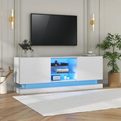 LANTRO JS TV-Lowboard in Mattweiß mit LED-Beleuchtung, 160 cm breit, ideal für