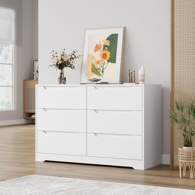 HOCSOK Kommode mit 6 Schubladen, Sideboard aus Holz für Schlafzimmer