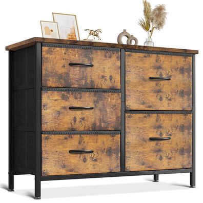 Coleshome Kommode mit 5 Stoffschubladen (2 große, 3 kleine) - Holzplatte