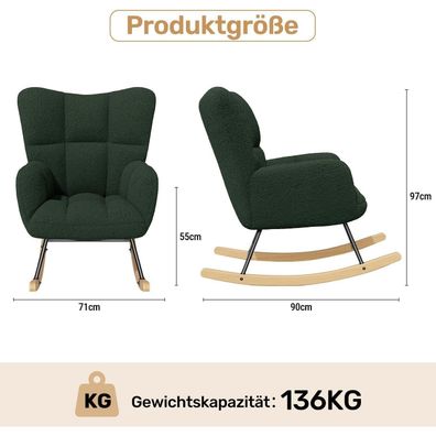 Hawthyhome Schaukelstuhl Relaxstuhl Sessel Grün, Gepolsterter Schwingsessel bis