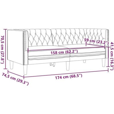 Massbinet Chesterfield Sofa 2 Sitzer Polstersofa aus grauem Kunstleder