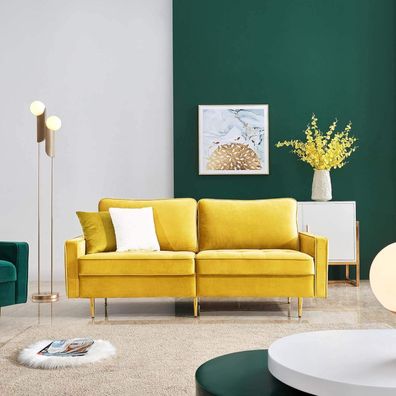 Zyloyal10 Modernes 2-Sitzer Samt Sofa 177cm Gelb - Leicht aufzubauen, stabil
