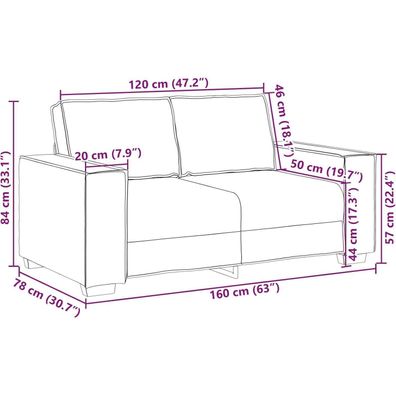 Massbinet 2-Sitzer Sofa Grau 120 cm Kunstleder - Werkzeugfreie Montage