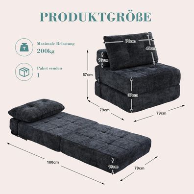 IHO SOFA Klappbares Schlafsofa aus Cord, Schwarz - Ohne Montage, mit Kopf
