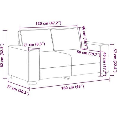 Massbinet Doppelsofa 2-Sitzer 120 cm Creme Stoff - Bequemes Polstersofa mit
