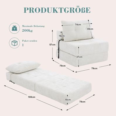 IHO SOFA Klappbares Schlafsofa Beige - Boneless Couch mit Kopf- & Lendenkissen