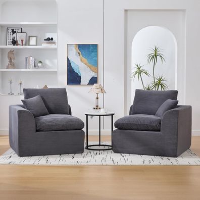 IHO SOFA Compressed Sofa Einzelsitzer Cordstoff Dunkelgrau, 2 Stück