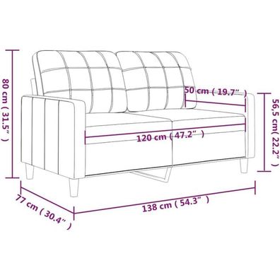 Massbinet 2-Sitzer Polstersofa aus Leinenstoff, modern, 120 cm, Schwarz