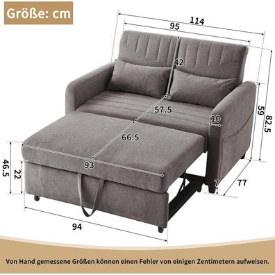 Dolamaní 2 Sitzer Klappsofa mit Schlaffunktion, Grau A (Baumwoll-Leinen-Stoff)