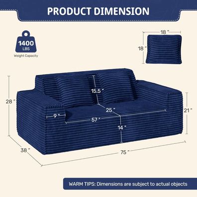 Aivermeil Boneless Couch Cord Sofa mit Schlaffunktion, Modernes Wolken-Sofa