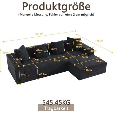 Dolamaní 3-Sitzer Modulares Sofa mit L-Liegestuhl, Corduroy, Schwarz