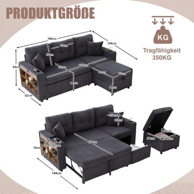 Dolamaní Cordo Schlafsofa mit Bettkasten, 3-Sitzer Schlafsessel mit