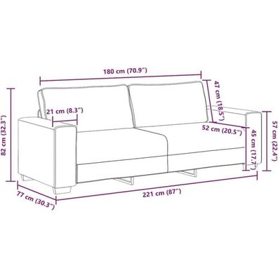 Massbinet Doppelsofa Creme 180 cm Stoff - Modernes Polstersofa mit dicken