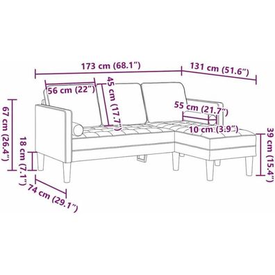 Massbinet Ecksofa L-Form Sofa Set Taupe 173 x 131 x 67 cm Stoff