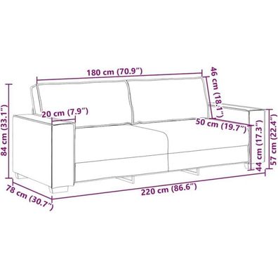 Massbinet 3-Sitzer Sofa Polstercouch Rosa Samt 180 cm