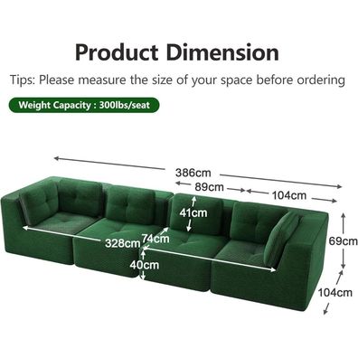 IHO SOFA Rahmenloses modulares Ecksofa aus Cord, tief, grün, kein Aufbau nötig