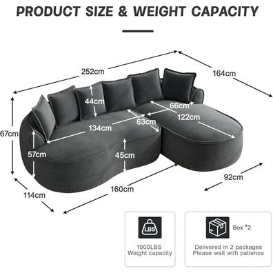 IHO SOFA Modulares Chenille Sofa L-Form, extra tiefe Sitzfläche (122cm), breite