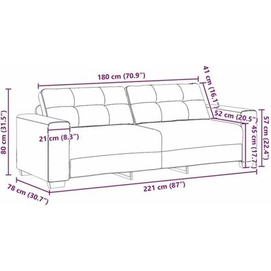 Massbinet Modernes Sofa für Wohnzimmer, Stoff, Creme, 180 cm