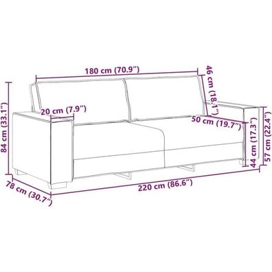 Massbinet 3-Sitzer Sofa Polstercouch 180 cm Braun Samt für Wohnzimmer