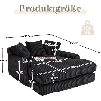 AliSefaiy Cord-Schlafsofa Cloud Couch, Boneless Couch, Einzelsitz-Bodensofa mit