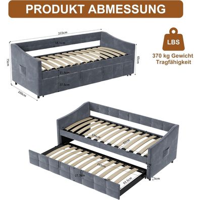 Bscfhcz Ausziehbares Schlafsofa Polsterbett 90/180x200cm Tagesbett