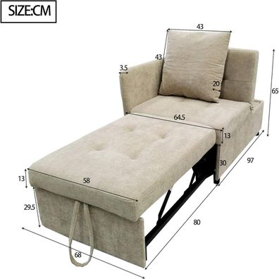 Jovify Schlafsofa Klein, 3-in-1-Sessel, Klappsofa mit Bettfunktion