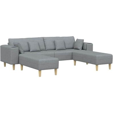 Massbinet Ecksofa mit Schlaffunktion, 3-Sitzer Stoffsofa, Hellgrau, 208 cm, mit