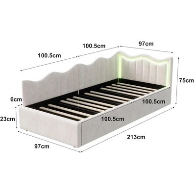Schlafsofa 90x200cm mit Stauraum, LED-Beleuchtung und hydraulischem Bettkasten