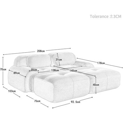Dolamaní 2-4 Sitzer Sofa aus Cordstoff für Wohnzimmer, Wohnung, Büro - Einfache