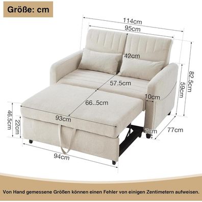 IHO SOFA Zweisitzer Sofa mit Schlaffunktion, Klappsofa mit verstellbarer