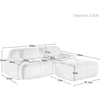 Dolamaní 2-3 Sitzer Sofa aus Cordstoff in Grün mit Hocker für Wohnzimmer
