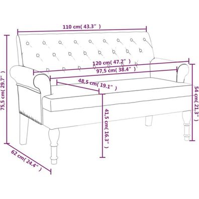 Massbinet Sitzbank mit Rückenlehne, 2-Sitzer Couch im Retro-Stil, modernes