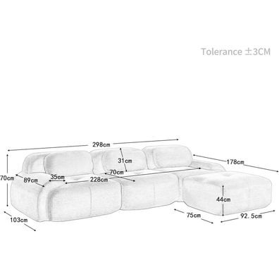 Dolamaní L-Form Sofa aus Cordstoff, Braun, 3-Sitzer + 1 Hocker, Montagefrei