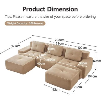 Dolamaní Boneless Modulares Ecksofa Cord Beige - Montagefrei, Tiefersitz