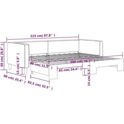 Massbinet Tagesbett Ausziehbar Sofabett Stoff-Couch Umwandelbar 2-Sitzer mit