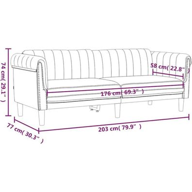 Massbinet 3-Sitzer Sofa Gelb Samt Moderner Gepolsterter Akzentstuhl mit Kissen