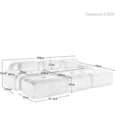 Dolamaní Modulares Ecksofa aus Cordsamt, 3-6 Sitze, Grau, Montagefrei