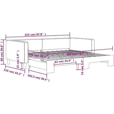 Massbinet Tagesbett Ausziehbar Sofabett Stoff-Couch Umwandelbar 2-Sitzer
