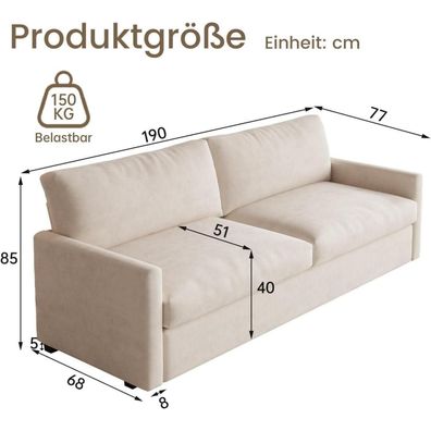 Guyii Stoffsofa 3-Sitzer 190 cm, modernes und bequemes Polstersofa mit