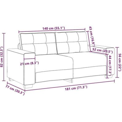 Massbinet Zweisitzer-Sofa 140 cm Creme mit Schlaffunktion aus Samt
