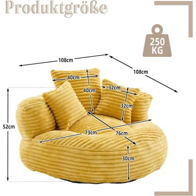 IHO SOFA Boneless Couch Lounger Sitzsack Sofa mit hohem Rücken, 3 Kissen, Cord
