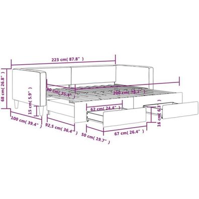 Massbinet Schlafsofa 2-Sitzer klein mit Schlaffunktion, Bettkasten & Schublade