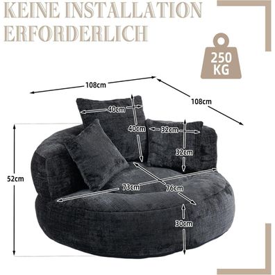 IHO SOFA Boneless Couch Lounger Sitzsack Sofa mit hohem Rücken & 3 Kissen
