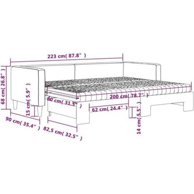 Massbinet Tagesbett Ausziehbar mit Matratzen, Sofabett, Stoff-Couch