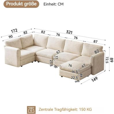 Guyii Wohnlandschaft Ecksofa aus Stoff - Modernes, komfortables Polstersofa mit