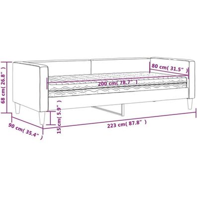 Massbinet Tagesbett mit Matratze, umwandelbares 2-Sitzer Sofabett, Stoff-Couch