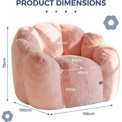 Maxyoyo Sitzsack XXL für Erwachsene, blumenförmiges Design, Kunstfellbezug, Rosa