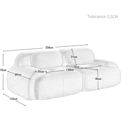 Dolamaní 2-Sitzer Sofa aus Cordstoff für Wohnzimmer, Wohnung, Büro - Einfache