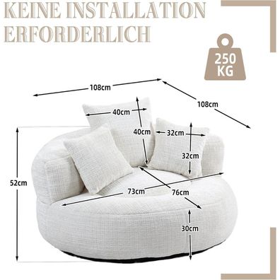Zyloyal10 Lazy Sofa Lounger mit 3 Kissen, hoher Rücken, für Erwachsene