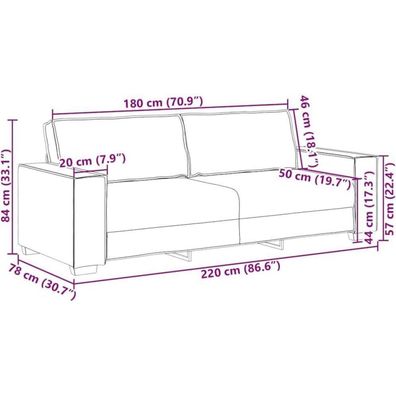 IKAYAA 3-Sitzer Sofa 220 cm, Polstersofa aus Stoff in Weinrot mit breiten